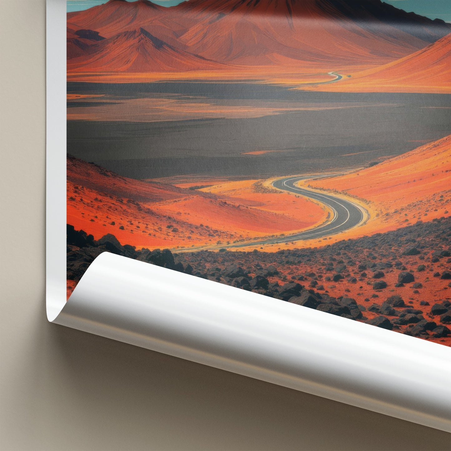 Timanfaya National Park Poster - Spain Travel Art - Winding Desert Road Home Decor