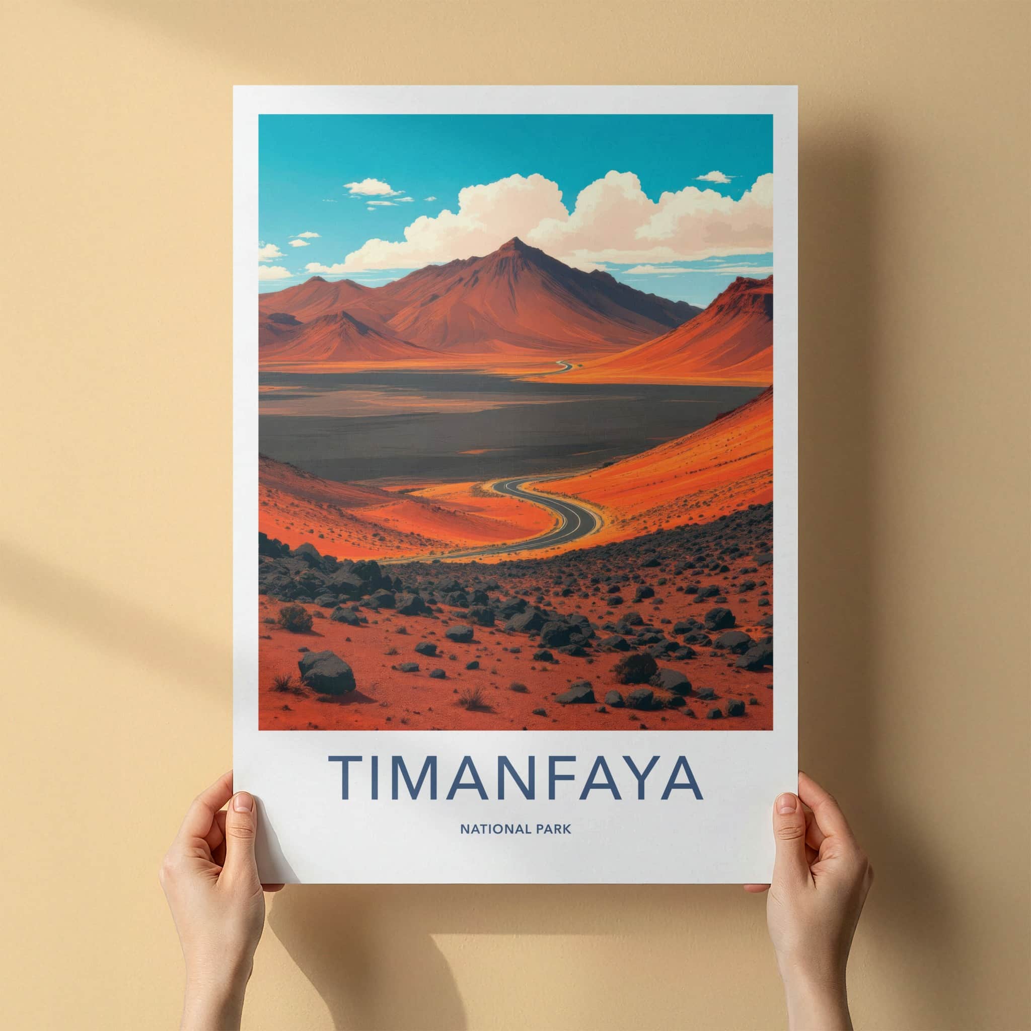 Timanfaya National Park Poster - Spain Travel Art - Winding Desert Road Home Decor