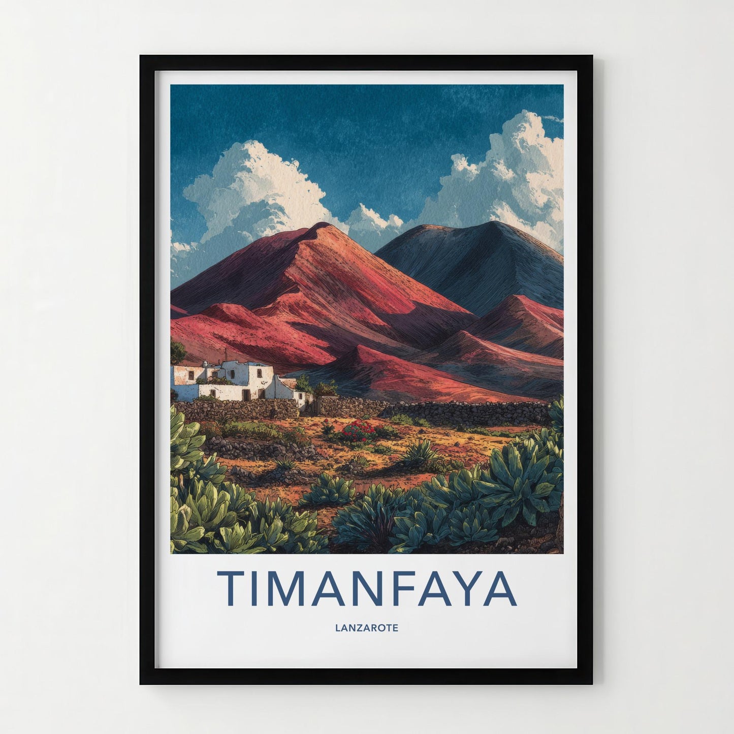 Timanfaya Poster - Spain Travel Art - Volcanic Landscape Houses Home Decor