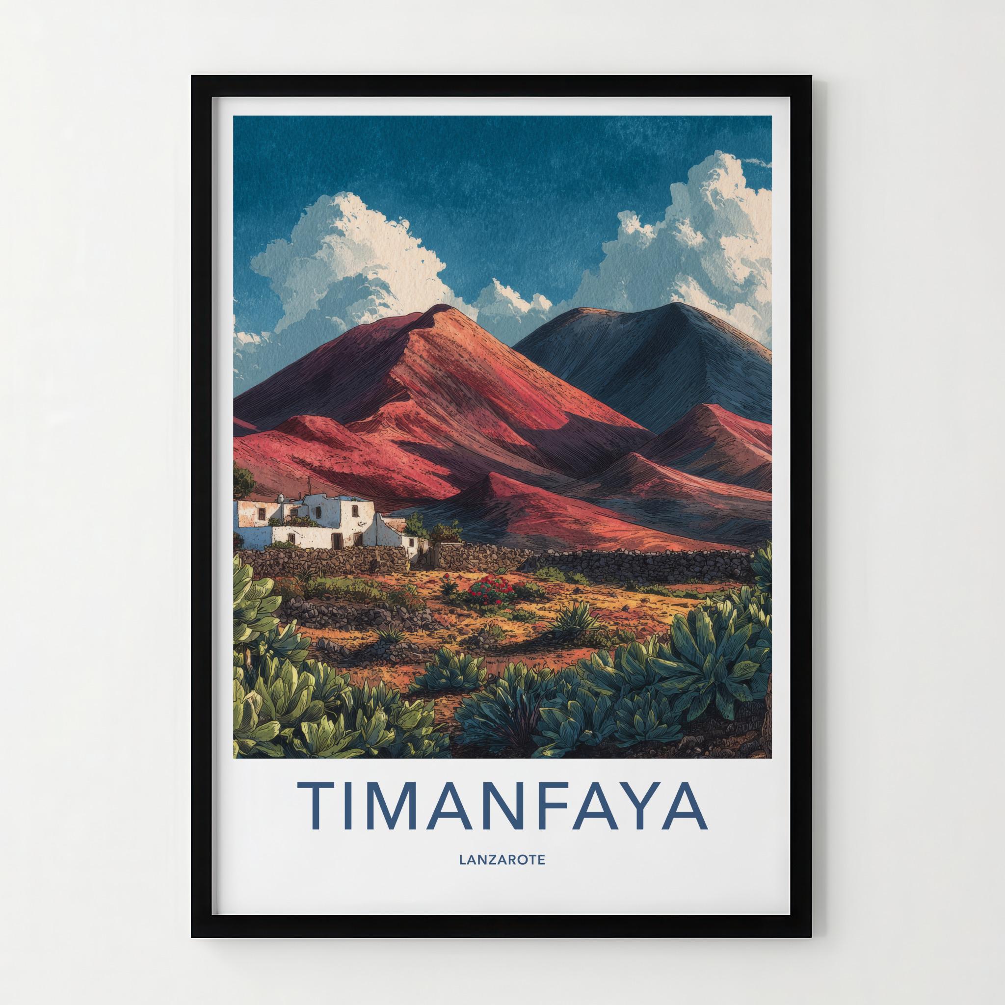 Timanfaya Poster - Spain Travel Art - Volcanic Landscape Houses Home Decor