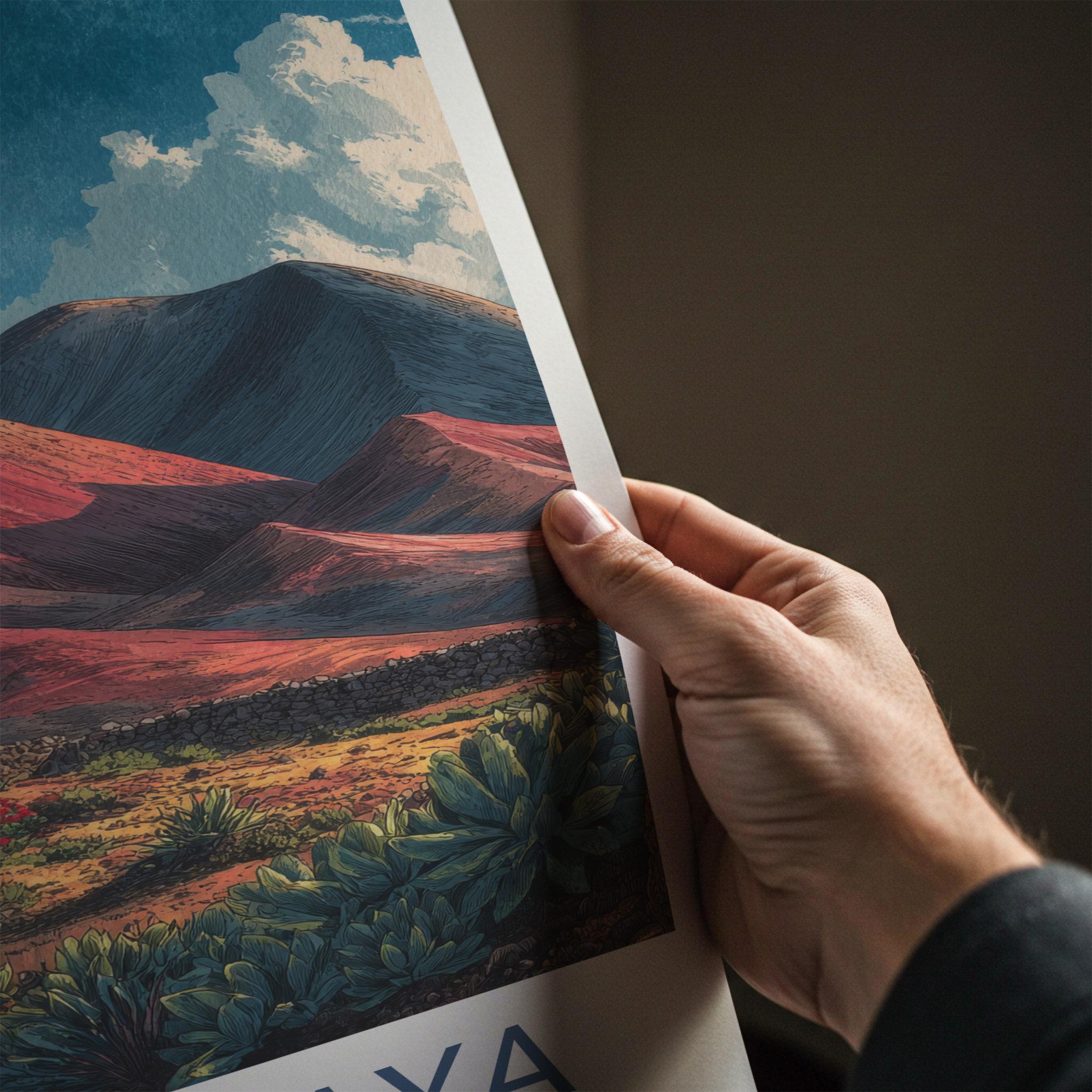 Timanfaya Poster - Spain Travel Art - Volcanic Landscape Houses Home Decor