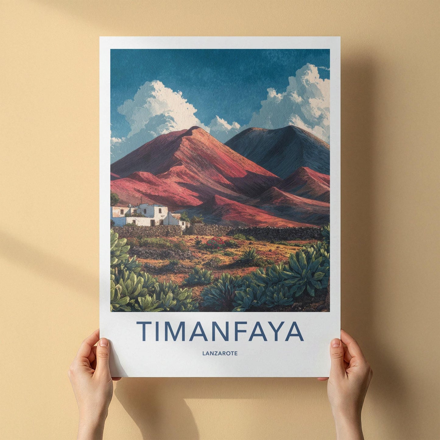 Timanfaya Poster - Spain Travel Art - Volcanic Landscape Houses Home Decor