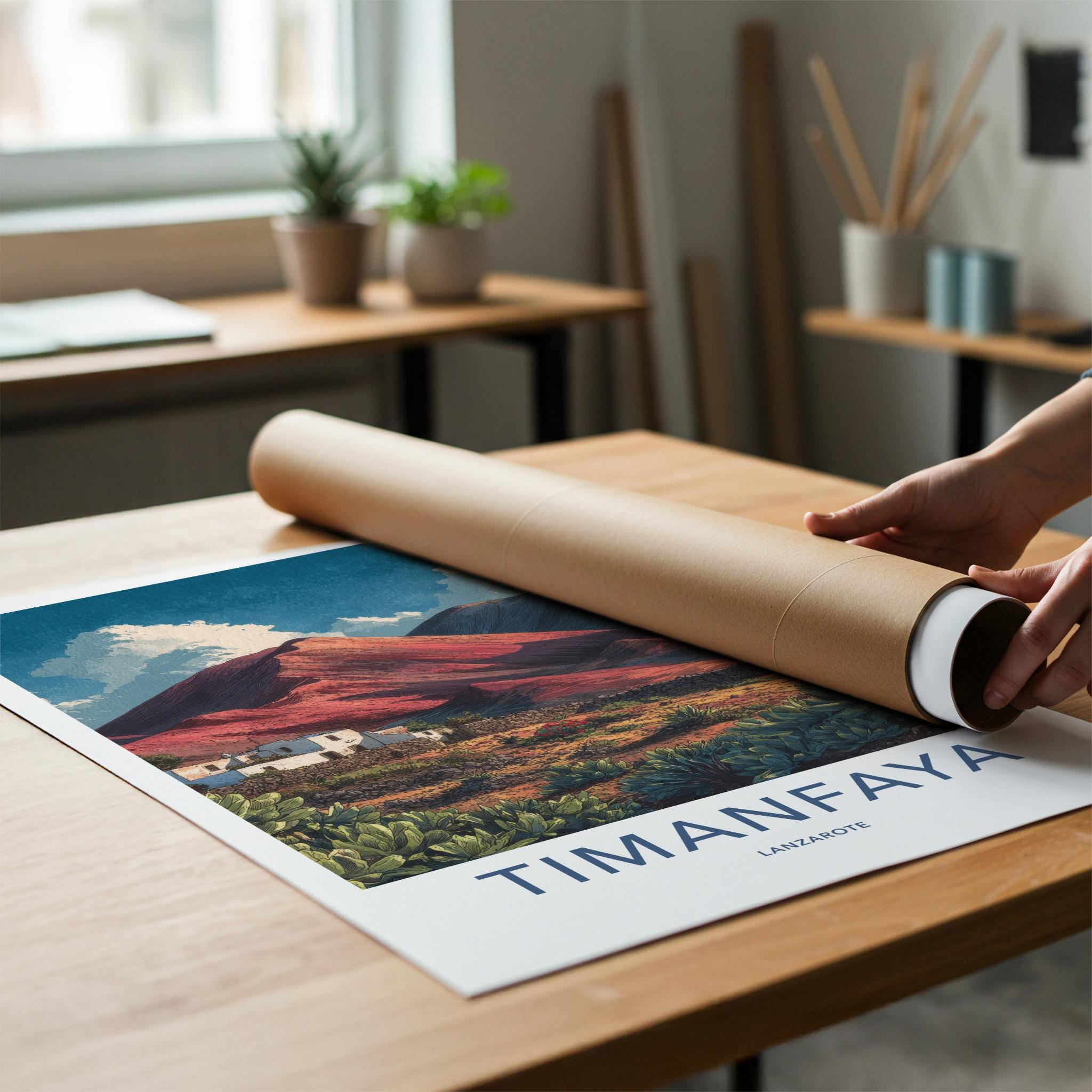 Timanfaya Poster - Spain Travel Art - Volcanic Landscape Houses Home Decor