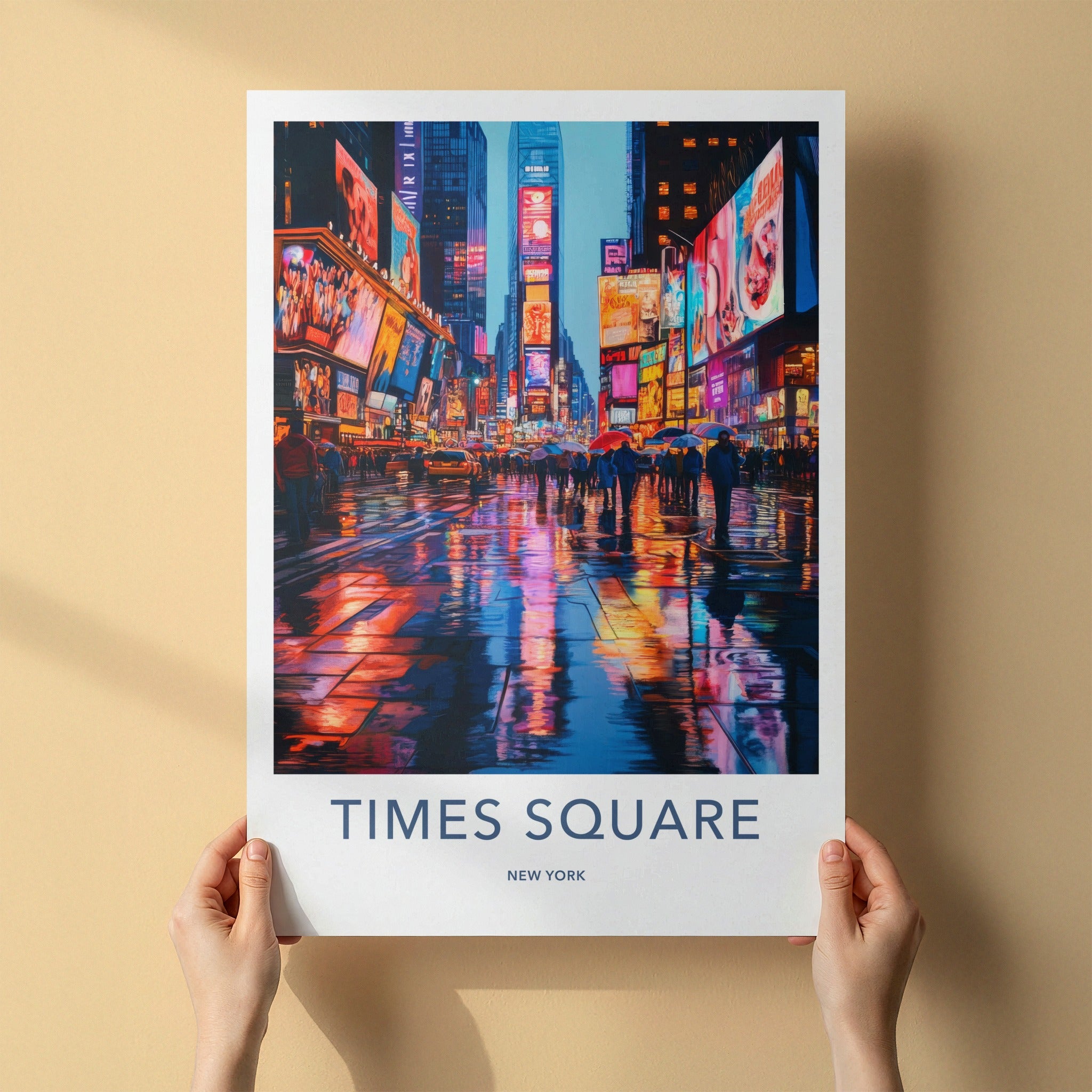 Times Square Poster - New York Travel Art - Neon Street Reflections Wall Decor