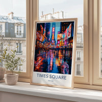 Times Square Poster - New York Travel Art - Neon Street Reflections Wall Decor