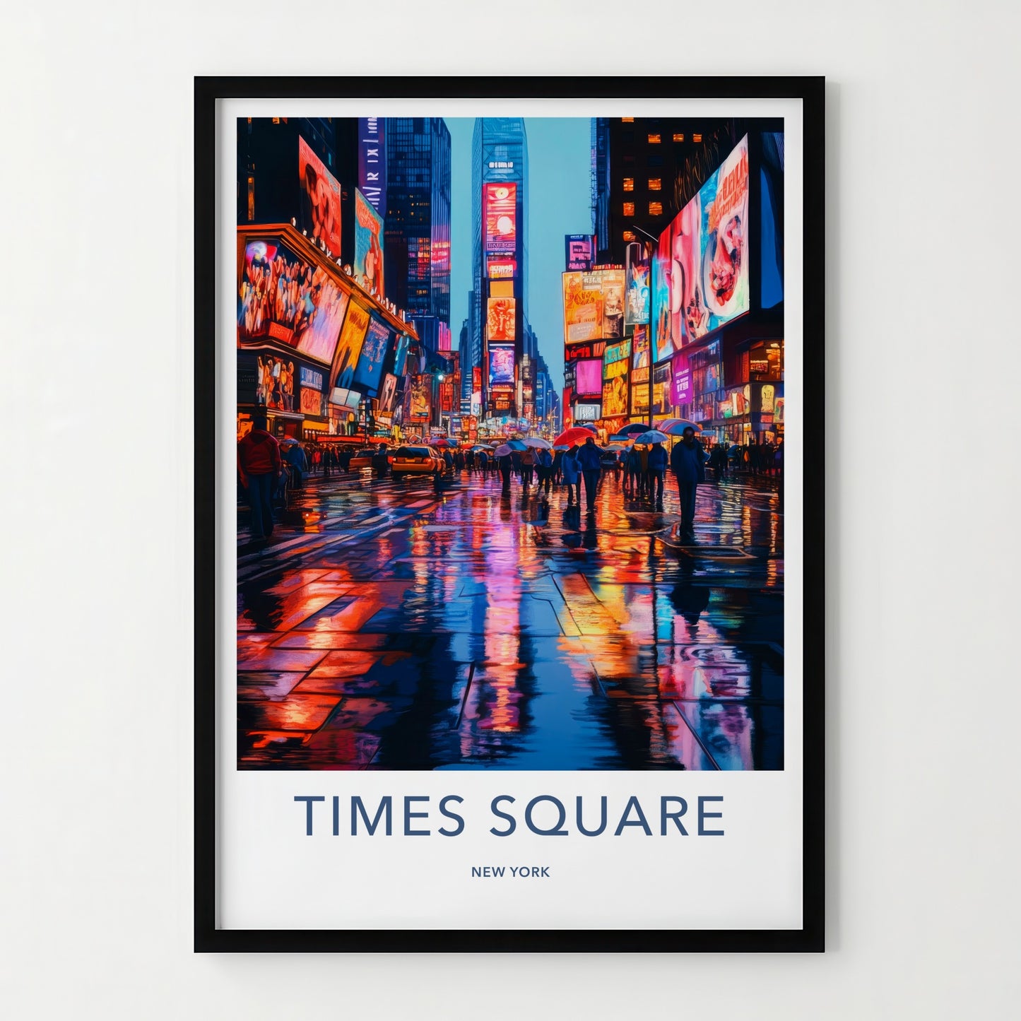 Times Square Poster - New York Travel Art - Neon Street Reflections Wall Decor