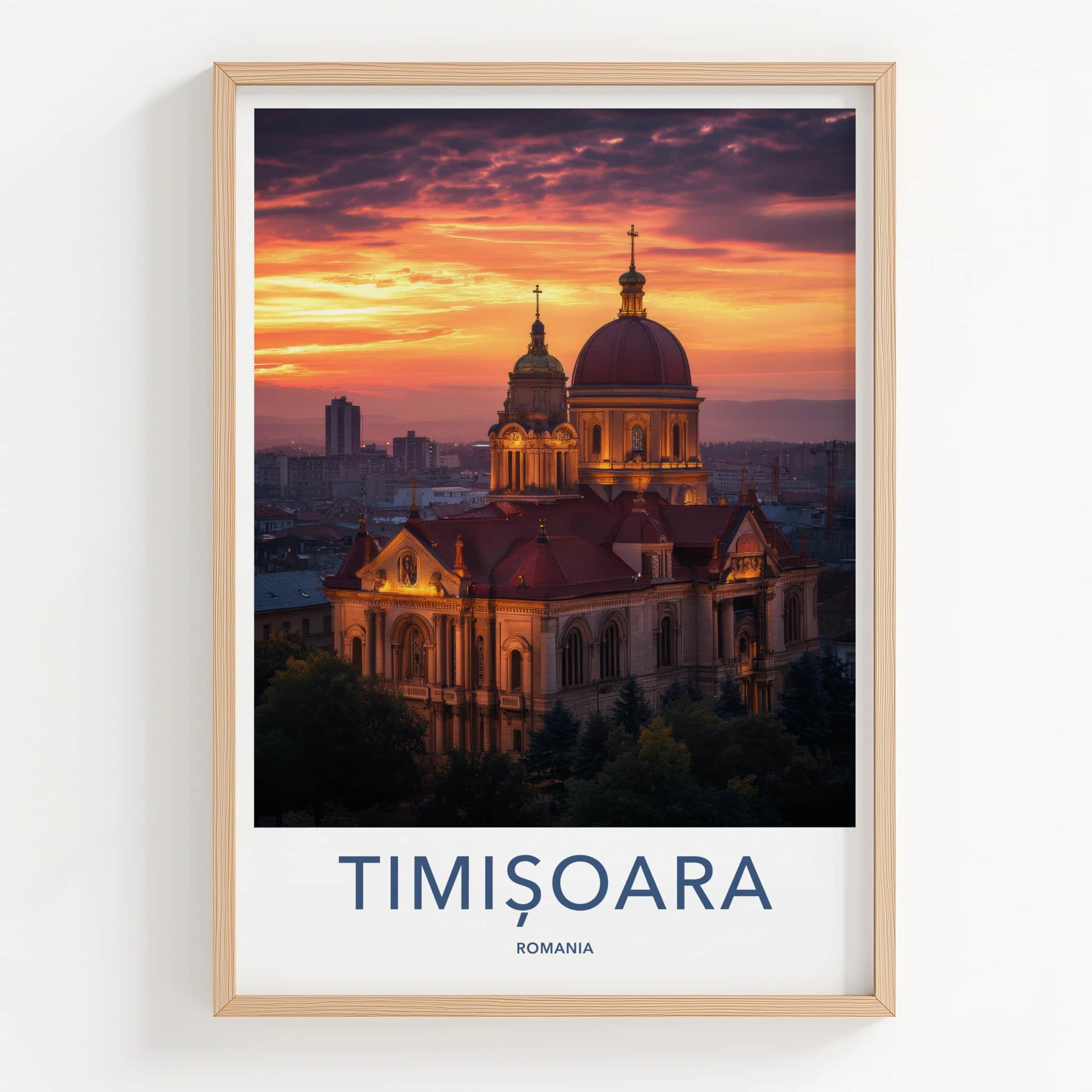 Timisoara Poster - Romania Travel Art - Glowing Cathedral Sunset Home Decor