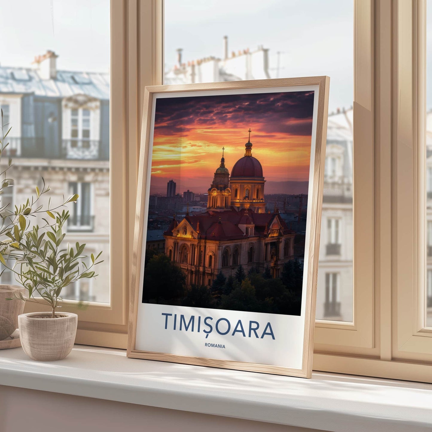 Timisoara Poster - Romania Travel Art - Glowing Cathedral Sunset Home Decor