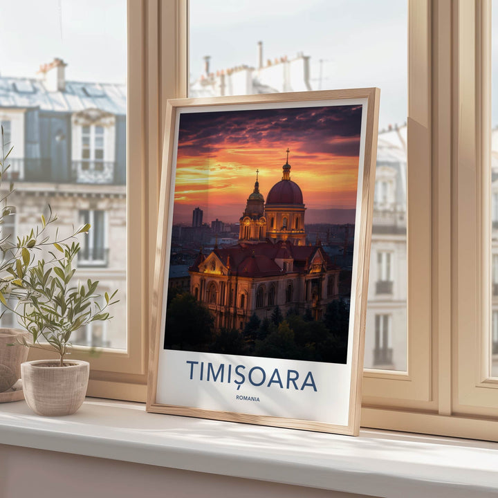 Timisoara Poster - Romania Travel Art - Glowing Cathedral Sunset Home Decor