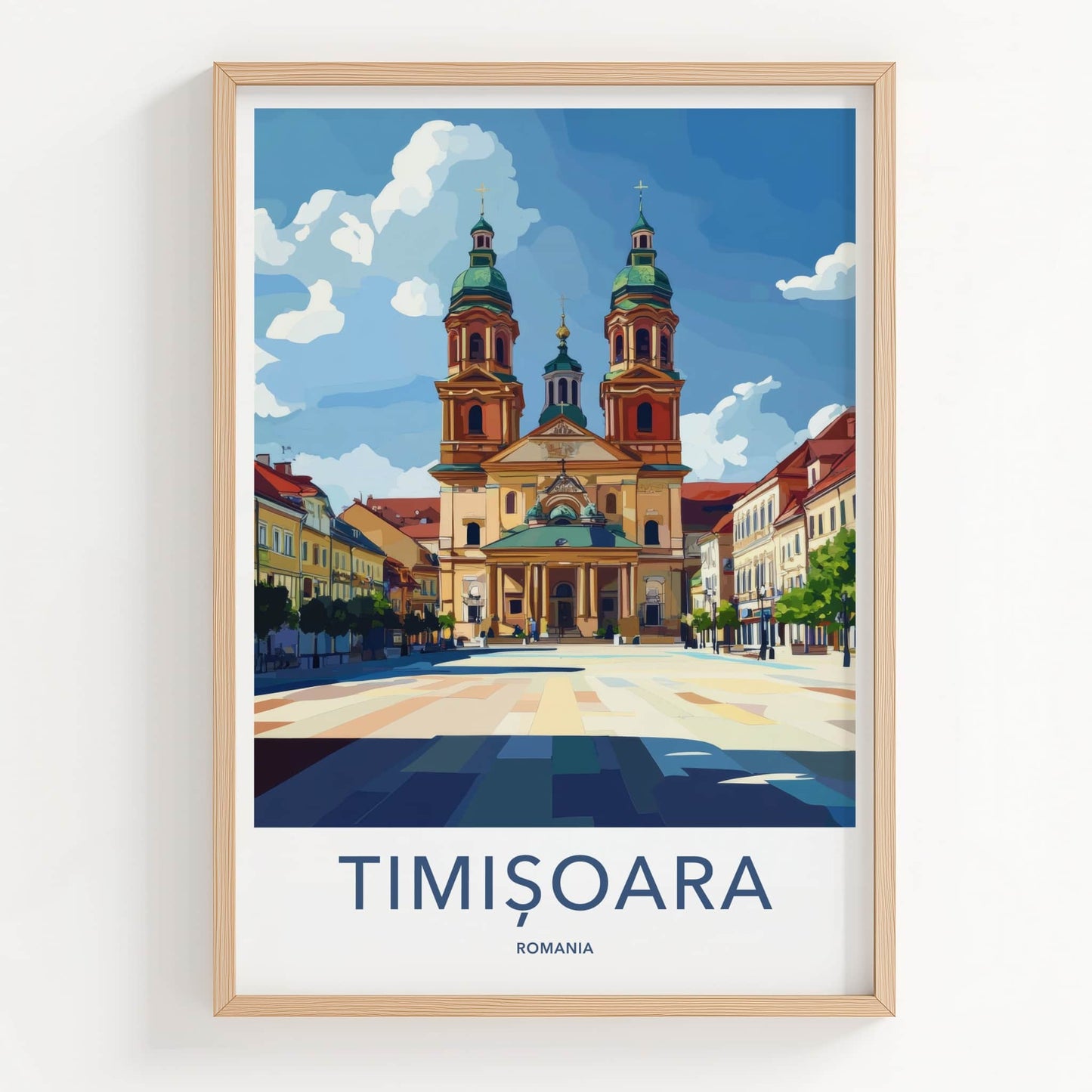Timisoara Poster - Romania Travel Art - Grand Cathedral Square Home Decor