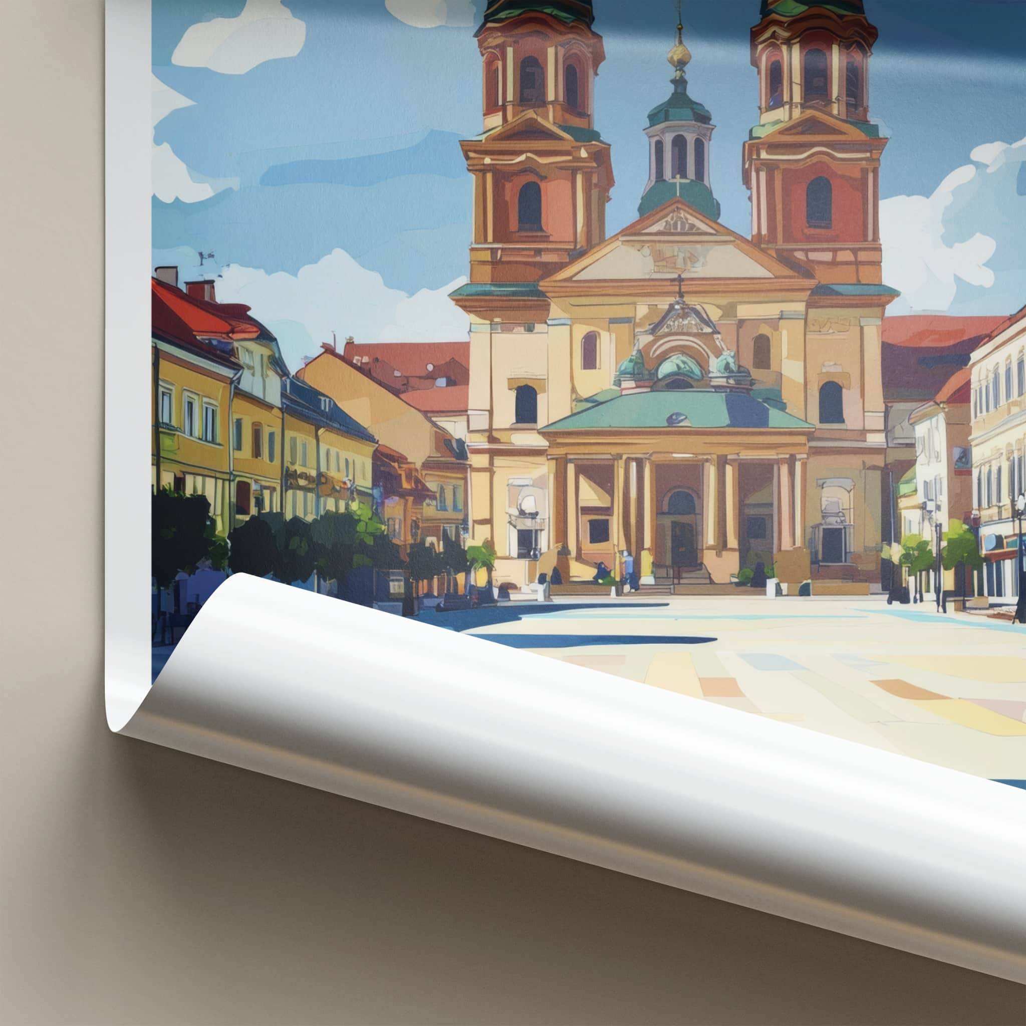 Timisoara Poster - Romania Travel Art - Grand Cathedral Square Home Decor