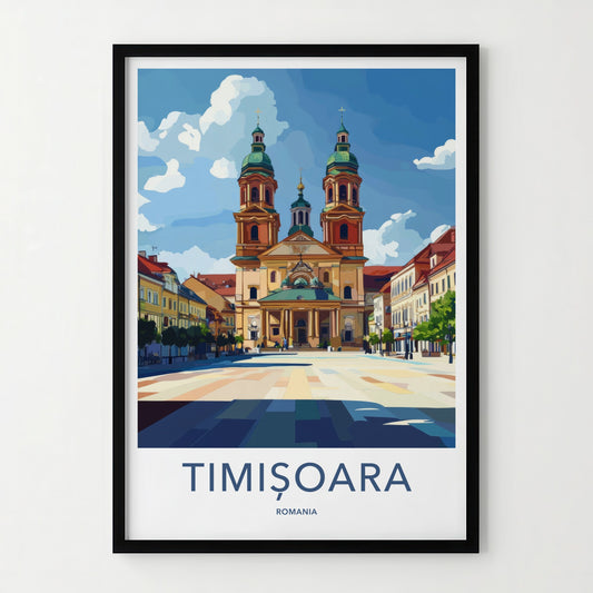 Timisoara Poster - Romania Travel Art - Grand Cathedral Square Home Decor