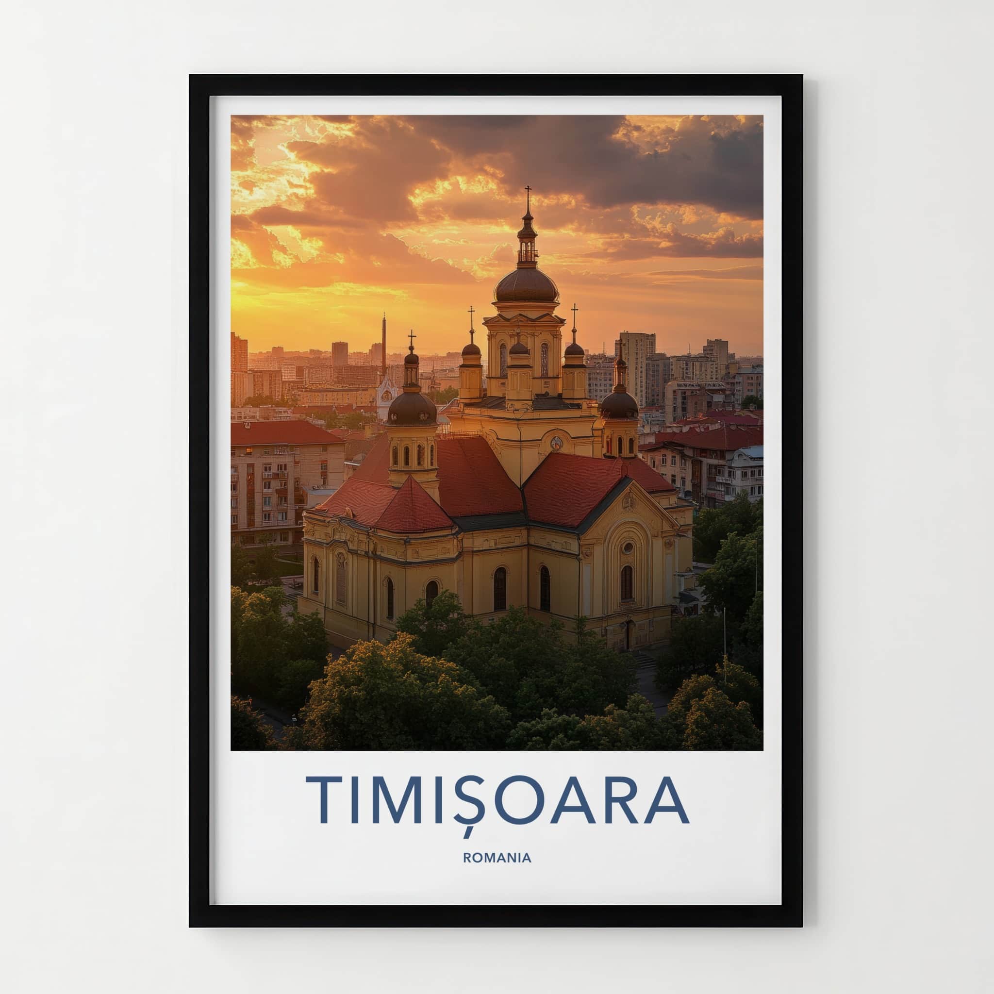 Timisoara Poster - Romania Travel Art - Grand Cathedral Sunset Home Decor