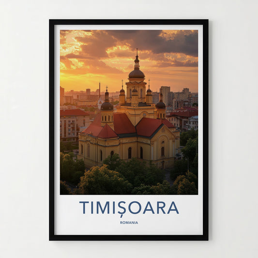 Timisoara Poster - Romania Travel Art - Grand Cathedral Sunset Home Decor
