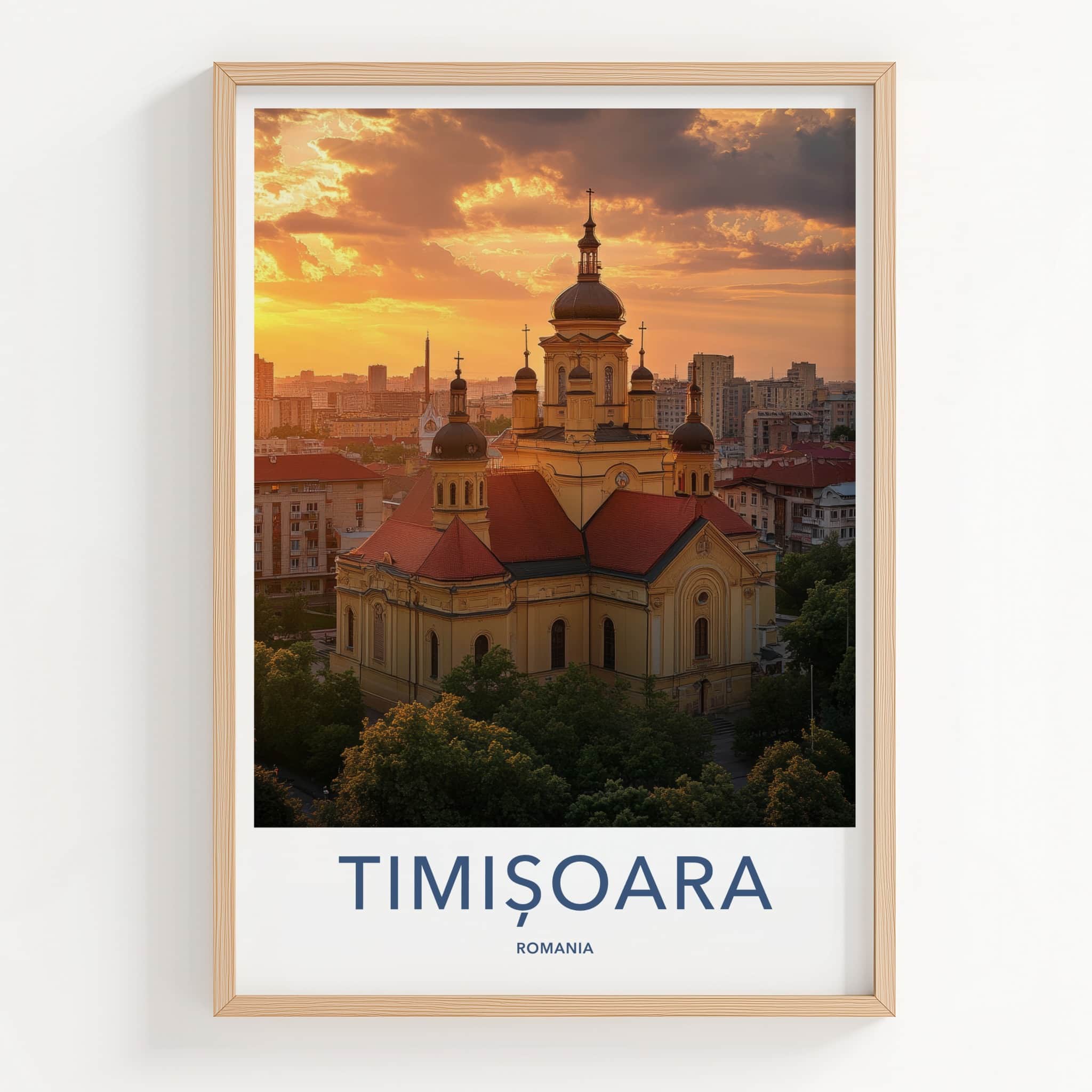 Timisoara Poster - Romania Travel Art - Grand Cathedral Sunset Home Decor