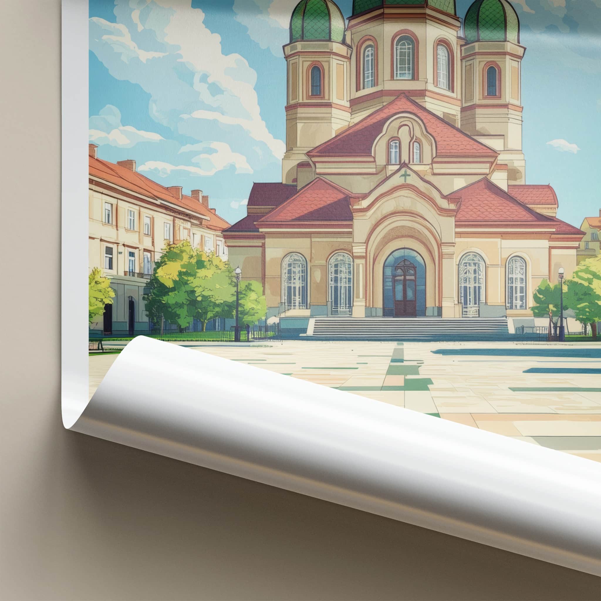 Timisoara Poster - Romania Travel Art - Grand Domed Cathedral Home Decor