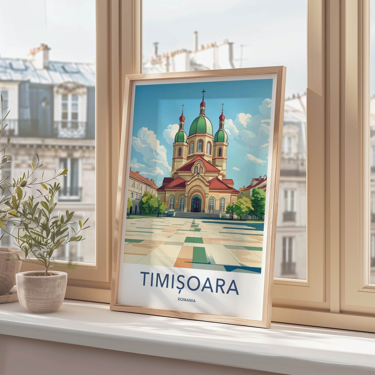 Timisoara Poster - Romania Travel Art - Grand Domed Cathedral Home Decor