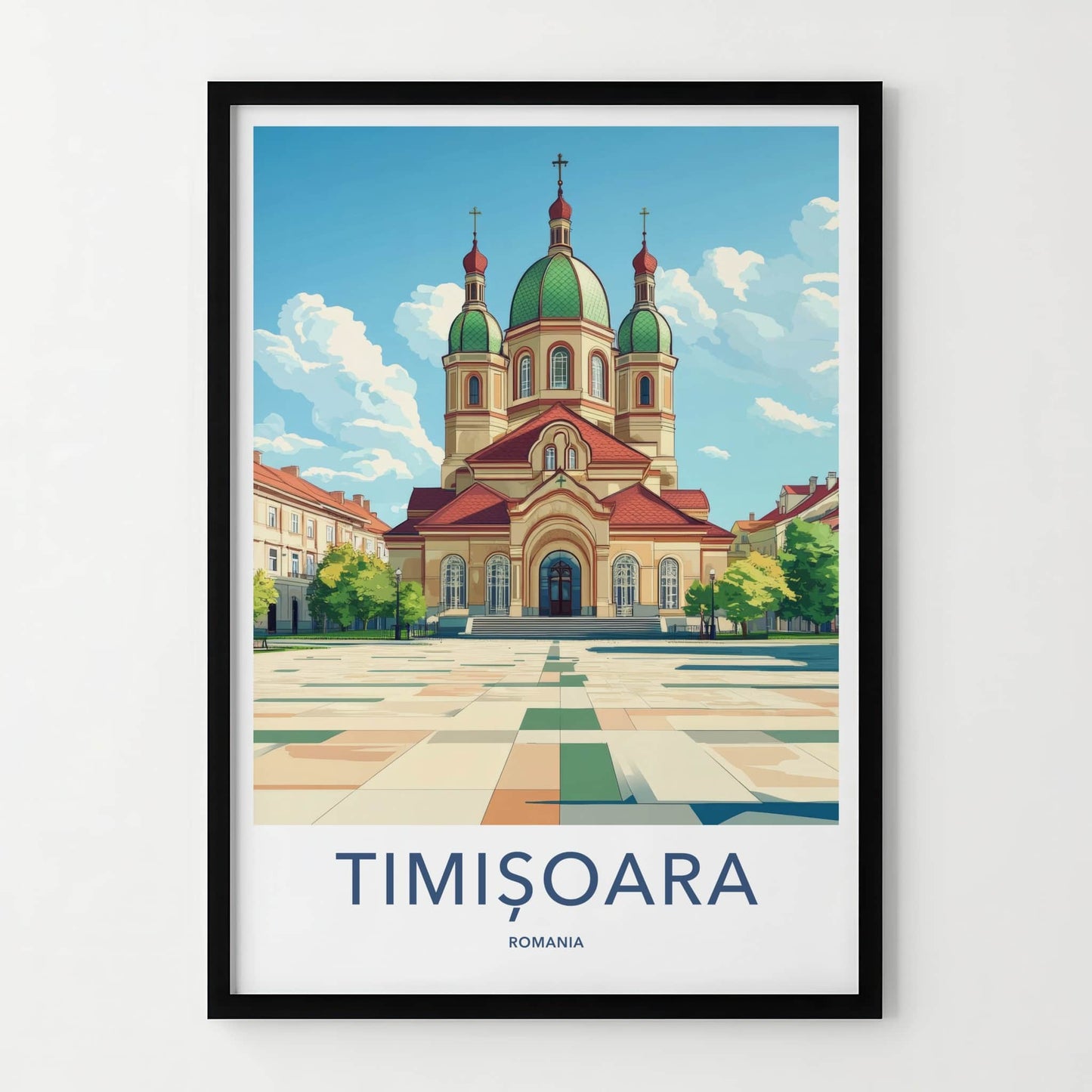 Timisoara Poster - Romania Travel Art - Grand Domed Cathedral Home Decor