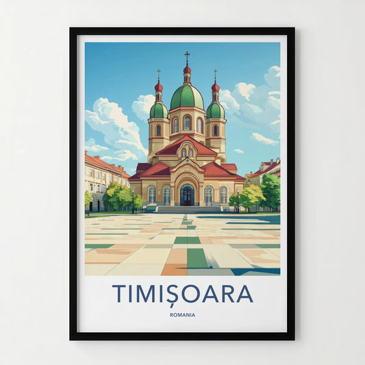Timisoara Poster - Romania Travel Art - Grand Domed Cathedral Home Decor