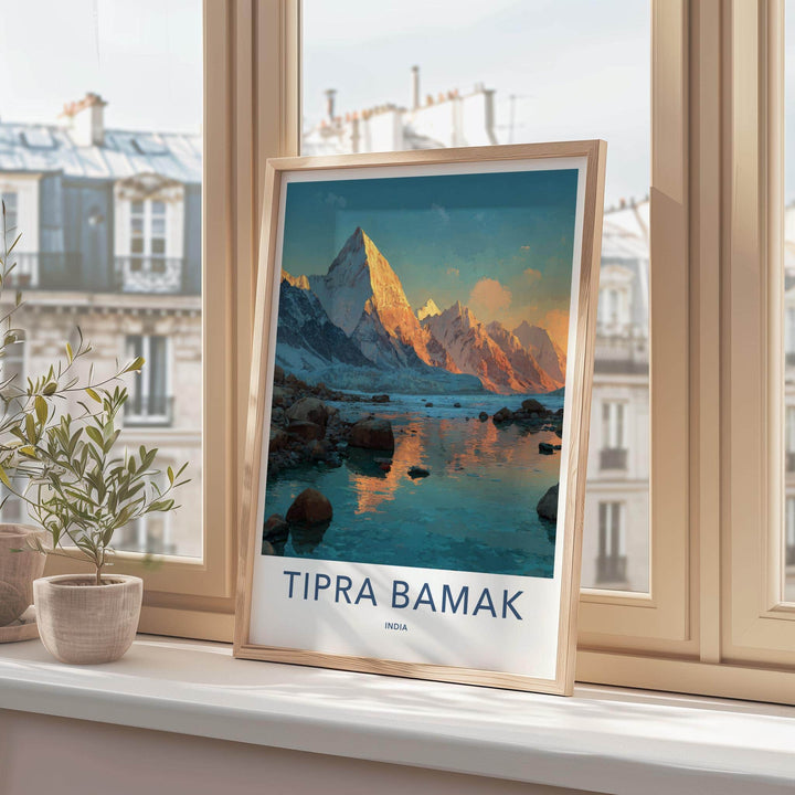 Tipra Bamak Poster - India Travel Art - Uttarakhand Mountains lake reflections Home Decor