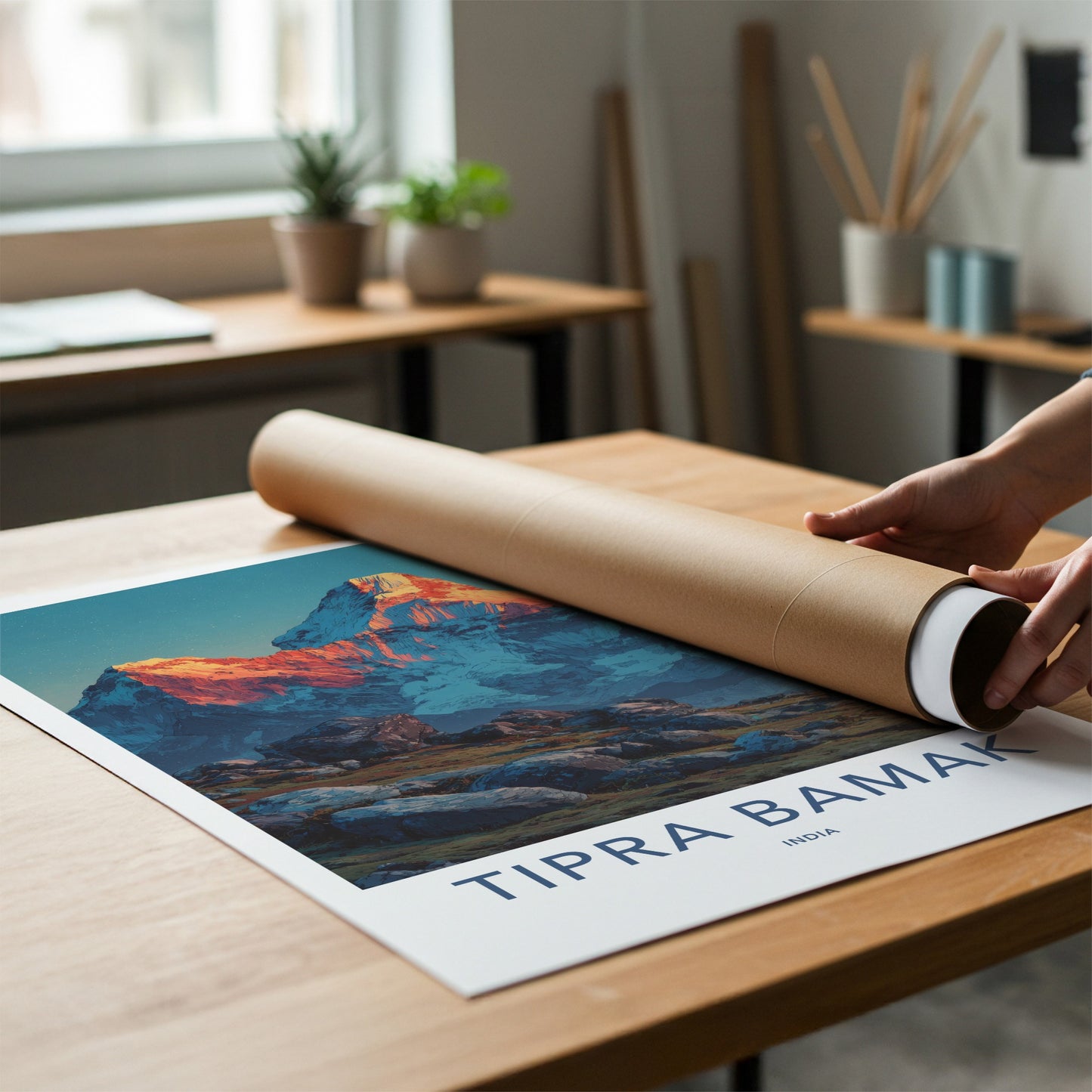 Tipra Bamakh Poster India Orange Peak Mountain Home Art