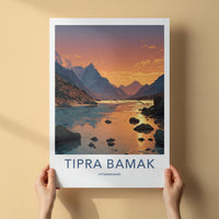 Tipra Bamk Poster - India Travel Art - Uttarakhand Mountain River Sunset Gift
