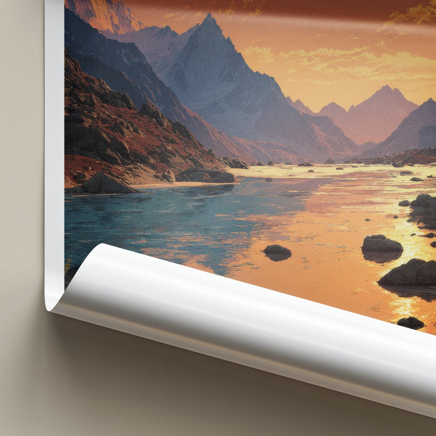 Tipra Bamk Poster - India Travel Art - Uttarakhand Mountain River Sunset Gift