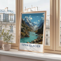 Tipra Glacier Poster - India Travel Art - Uttarakhand Snowy Peaks River Home Decor