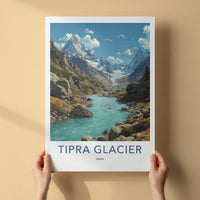 Tipra Glacier Poster - India Travel Art - Uttarakhand Snowy Peaks River Home Decor