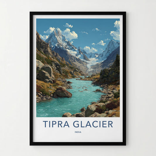 Tipra Glacier Poster - India Travel Art - Uttarakhand Snowy Peaks River Home Decor