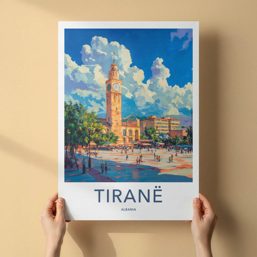 Tirane Poster - Albania Framed Print - Busy City Square Framed Decor