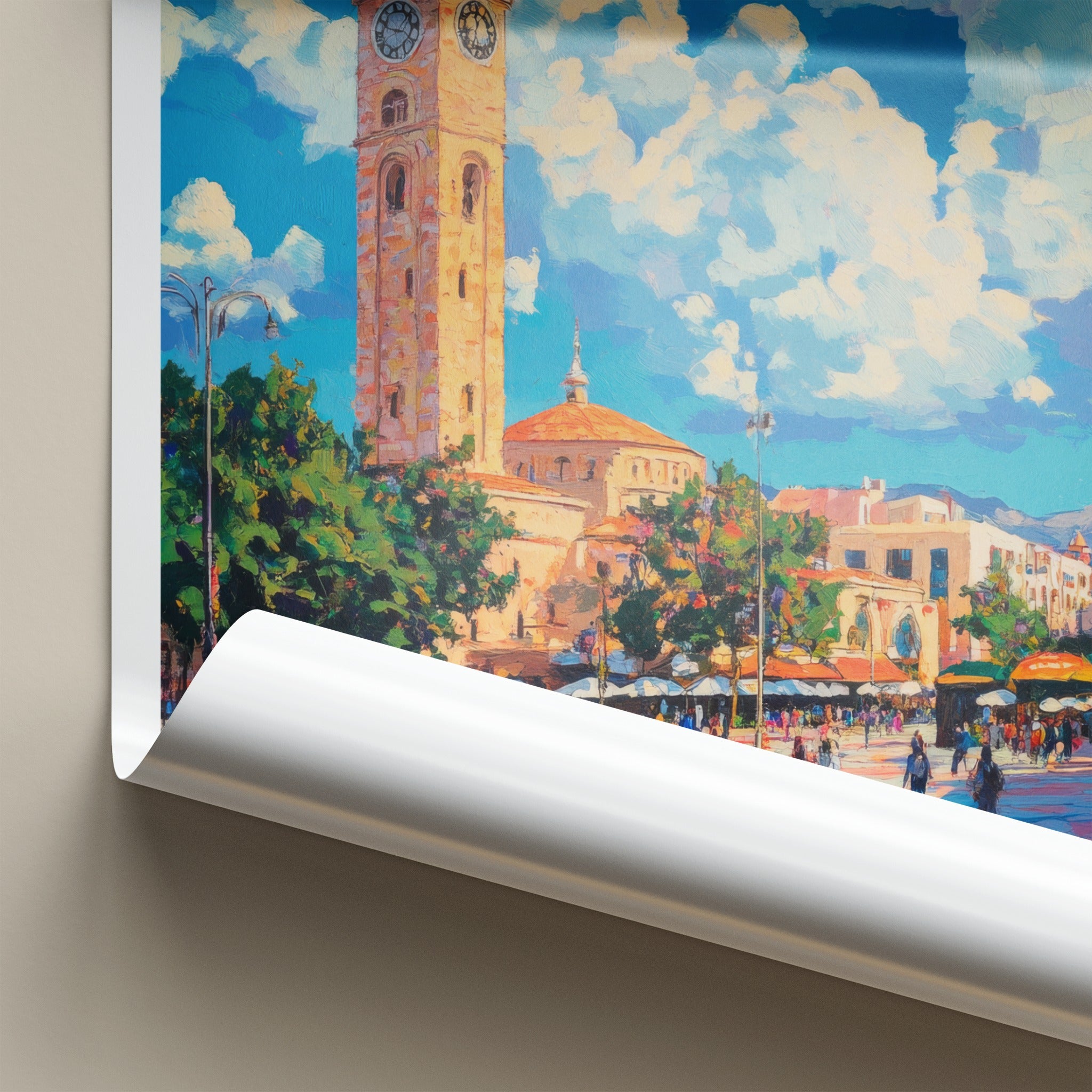 Tirane Poster - Albania Travel Art - Vibrant Clock Tower Home Decor