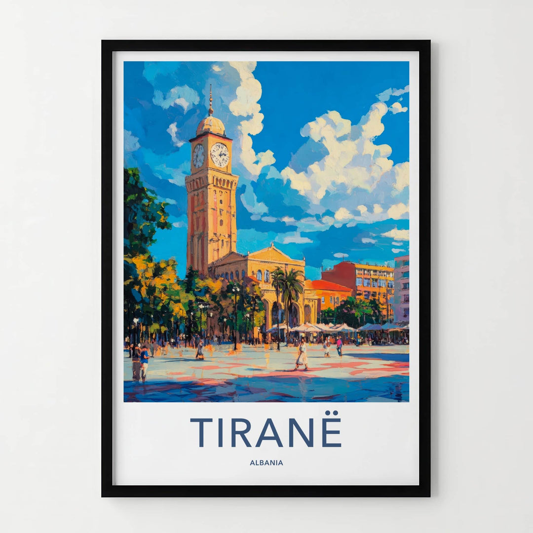 Tirane Poster - Albania Travel Print - City Square Scene Lounge Decor