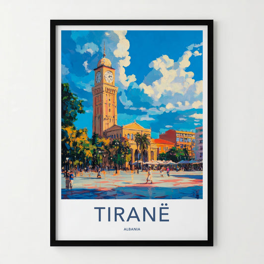 Tirane Poster - Albania Travel Print - City Square Scene Lounge Decor
