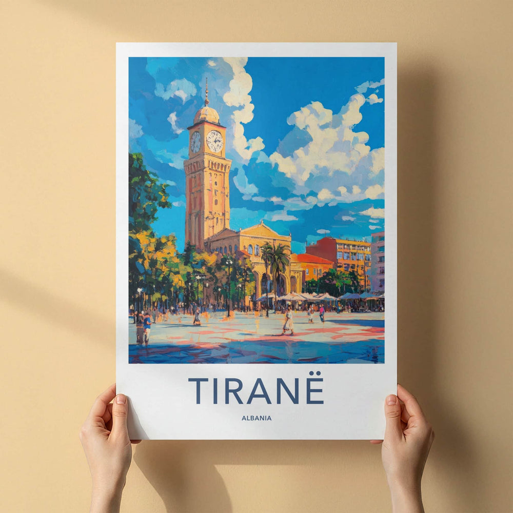 Tirane Poster - Albania Travel Print - City Square Scene Lounge Decor