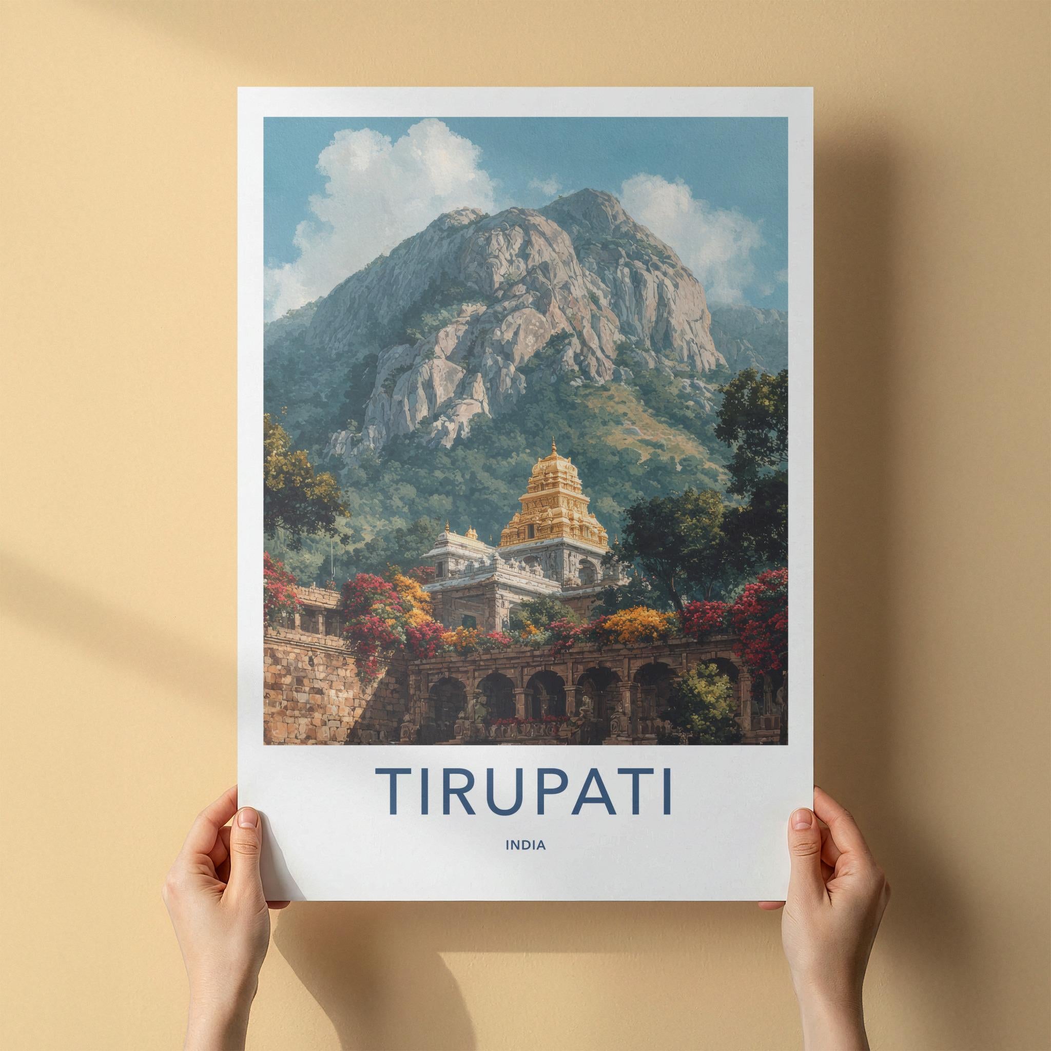 Tirupati Poster - India Art Print - Andhra Pradesh Golden Temple Mountain Gift