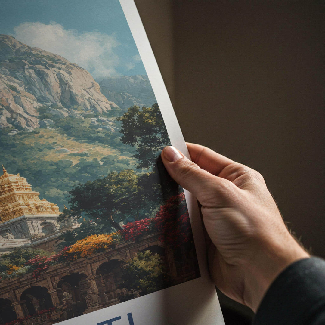 Tirupati Poster - India Art Print - Andhra Pradesh Golden Temple Mountain Gift