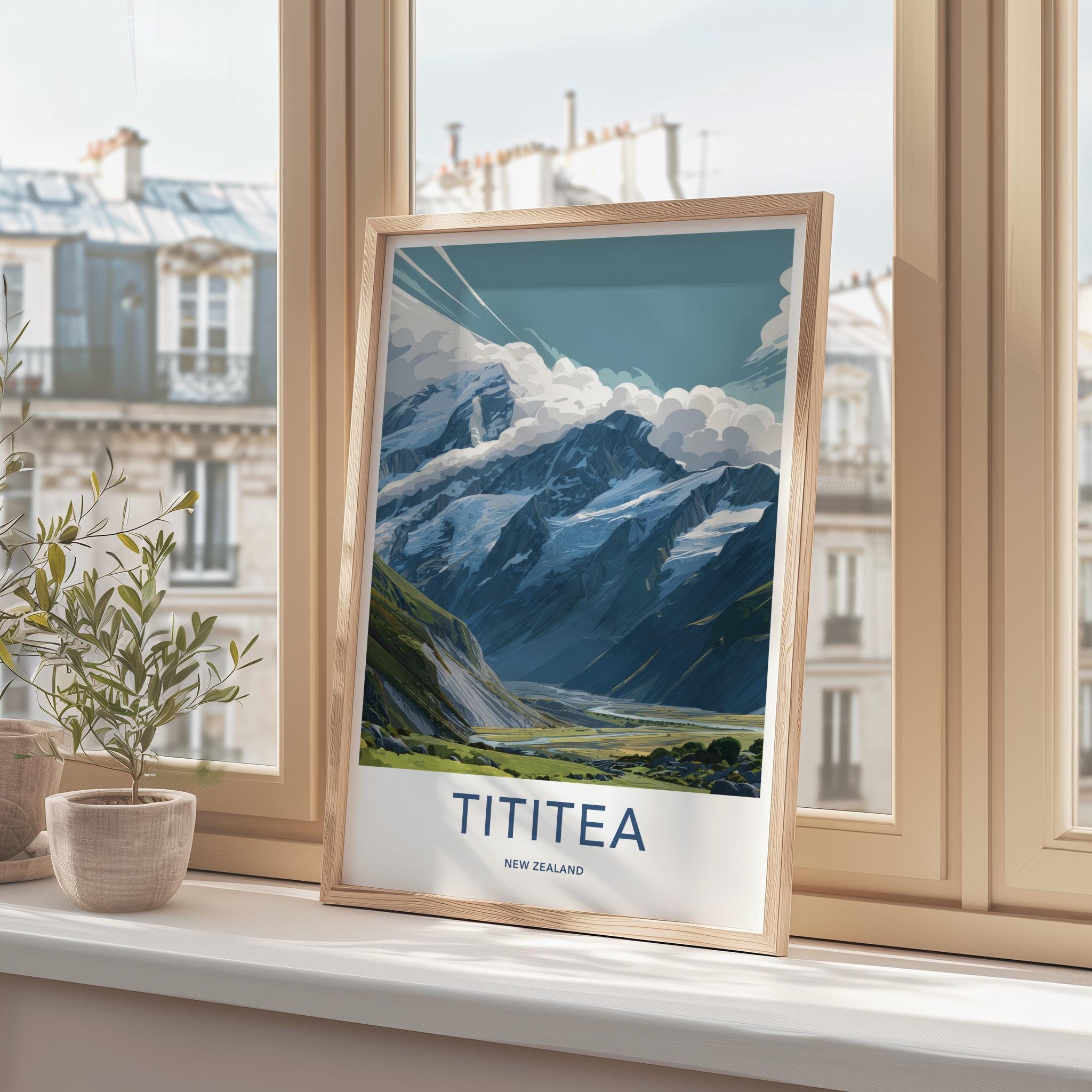 Tititea Poster - New Zealand Travel Art - Glacial Mountain Valley Home Decor
