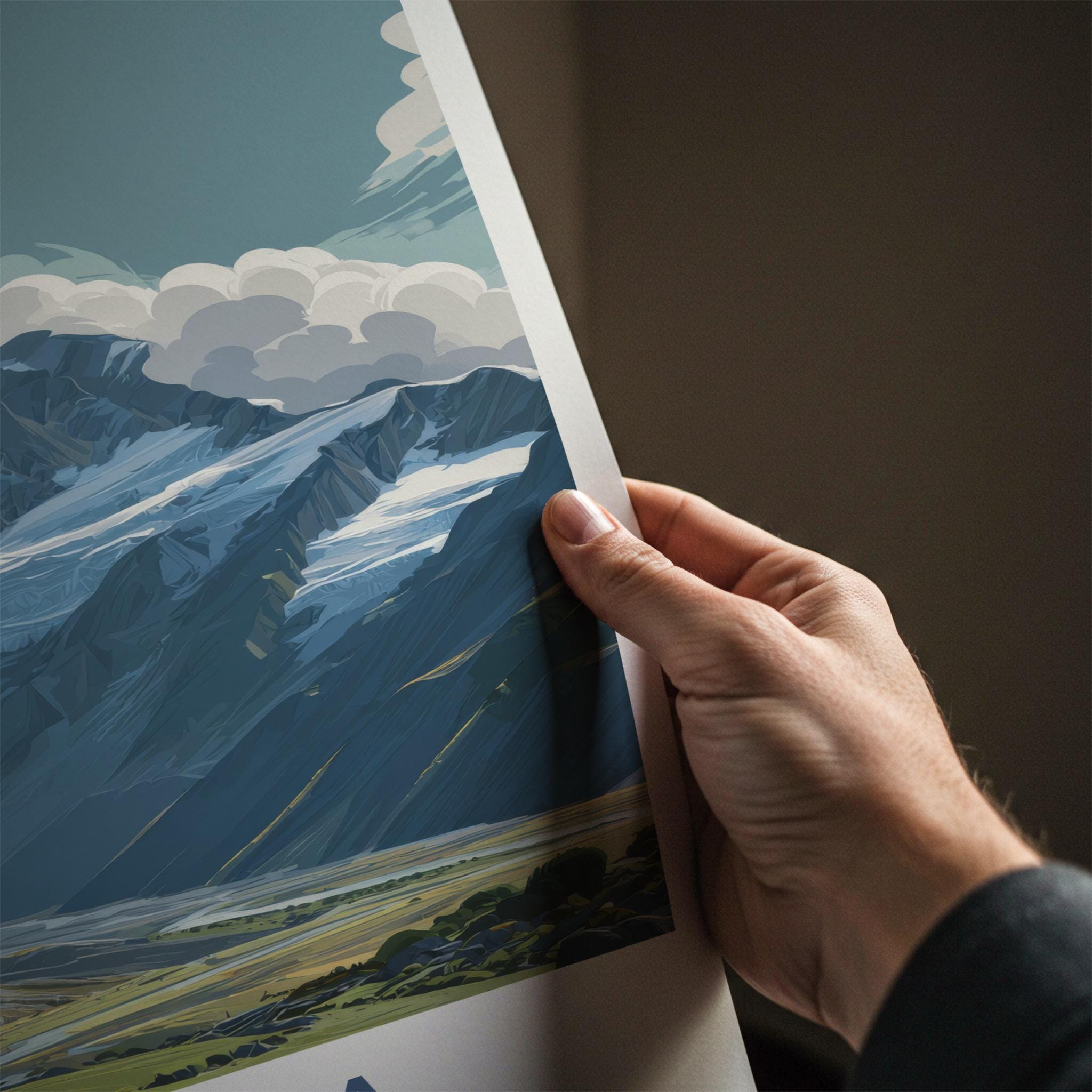 Tititea Poster - New Zealand Travel Art - Glacial Mountain Valley Home Decor