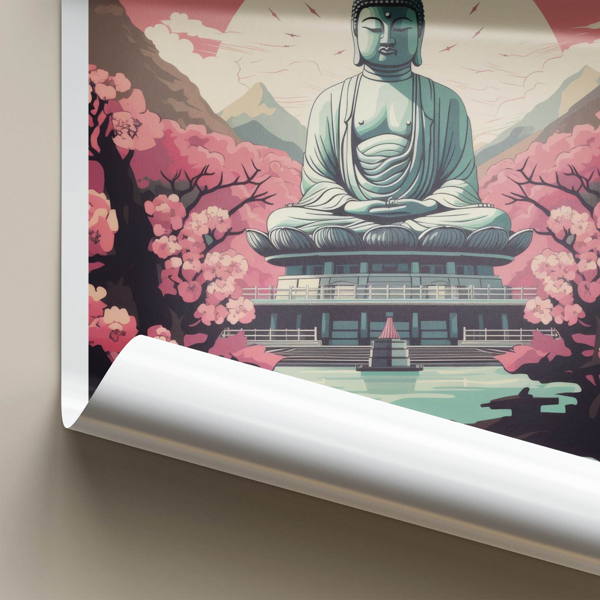Todai-Ji Poster - Japan Travel Art - Giant Buddha Sakura Home Decor
