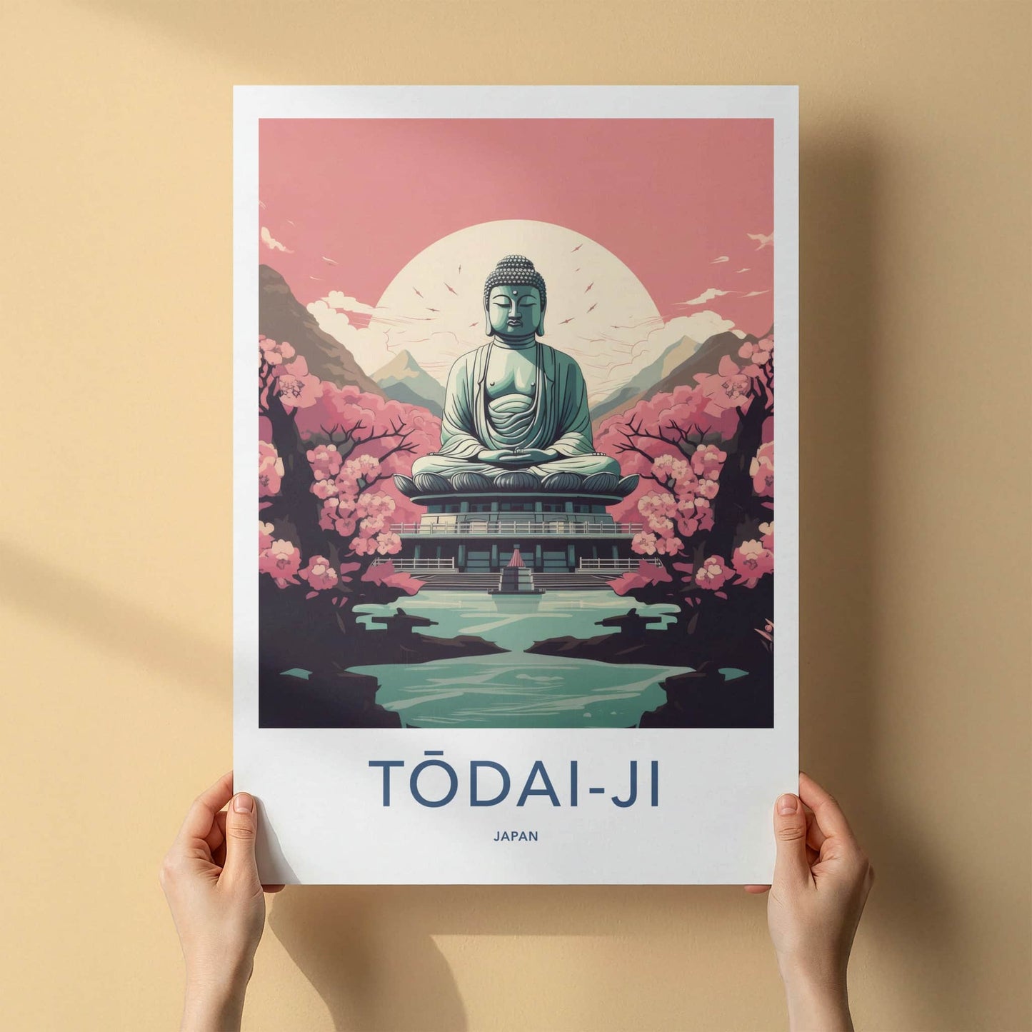 Todai-Ji Poster - Japan Travel Art - Giant Buddha Sakura Home Decor