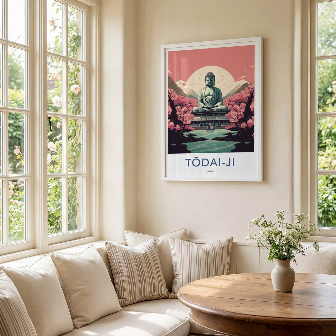 Todai-Ji Poster - Japan Travel Art - Giant Buddha Sakura Home Decor
