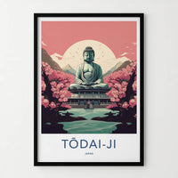 Todai-Ji Poster - Japan Travel Art - Giant Buddha Sakura Home Decor