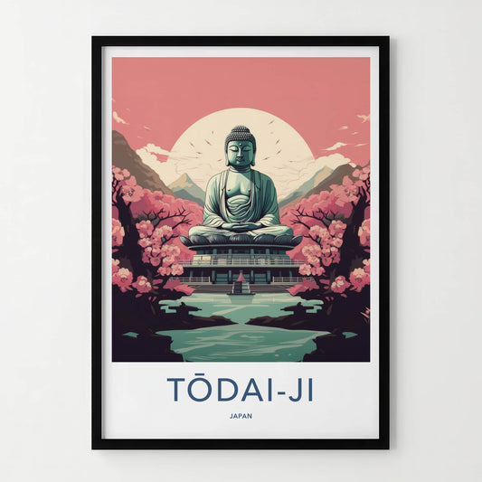 Todai-Ji Poster - Japan Travel Art - Giant Buddha Sakura Home Decor