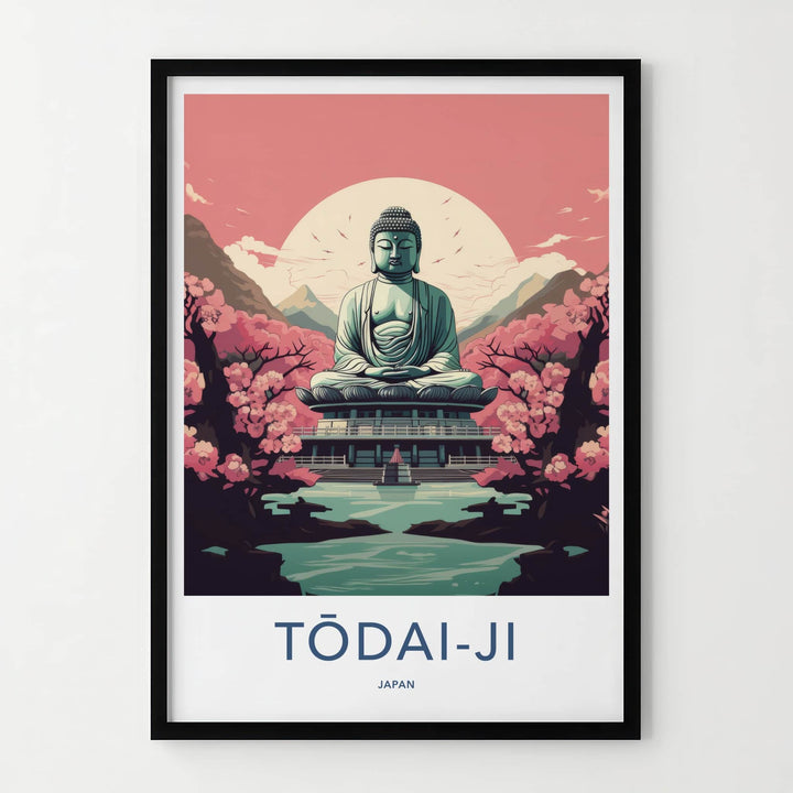 Todai-Ji Poster - Japan Travel Art - Giant Buddha Sakura Home Decor