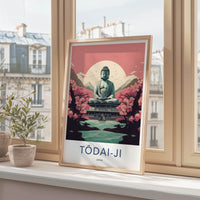 Todai-Ji Poster - Japan Travel Art - Giant Buddha Sakura Home Decor