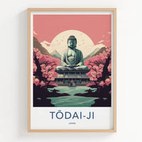 Todai-Ji Poster - Japan Travel Art - Giant Buddha Sakura Home Decor