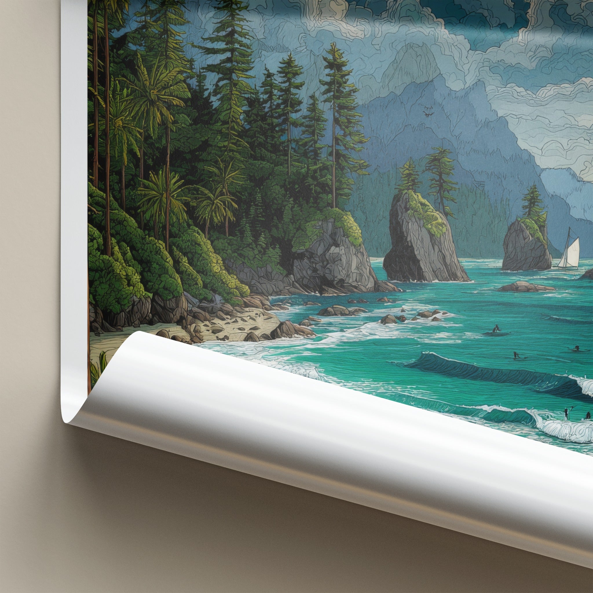 Tofino Poster - Canada Travel Art - Coastal Cliffs Ocean Home Decor