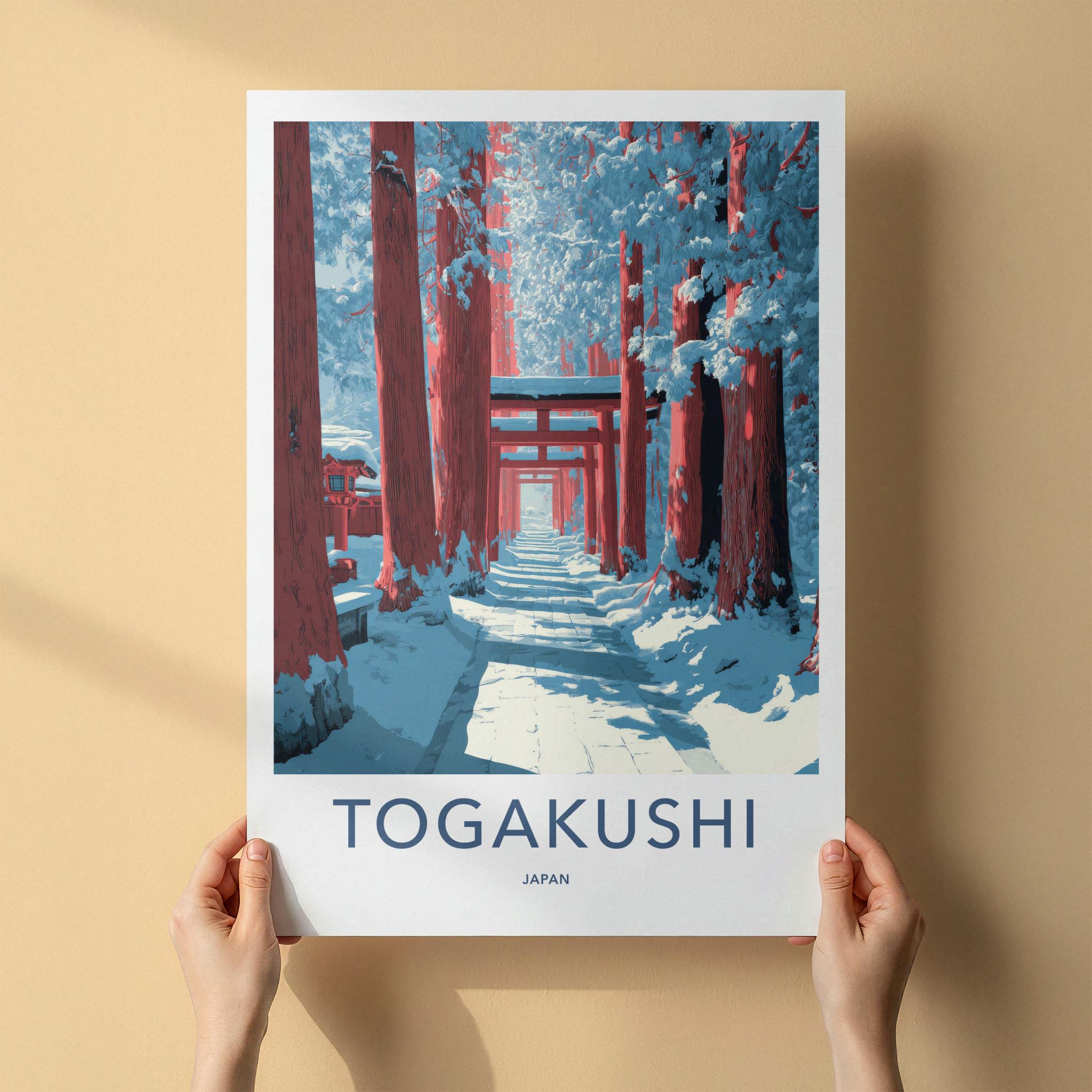 Togakushi Poster - Japan Travel Art - Winter Torii Path Home Decor
