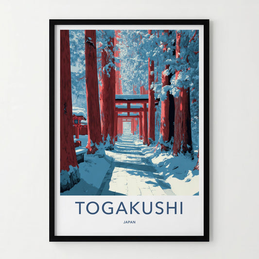 Togakushi Poster - Japan Travel Art - Winter Torii Path Home Decor